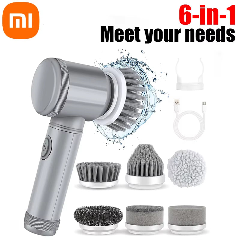 Xiaomi Electric Scrubber Spin Cleaning Brush Power Scrubber with 6Replaceable Brush Heads Electric Cleaning Brush Bathroom