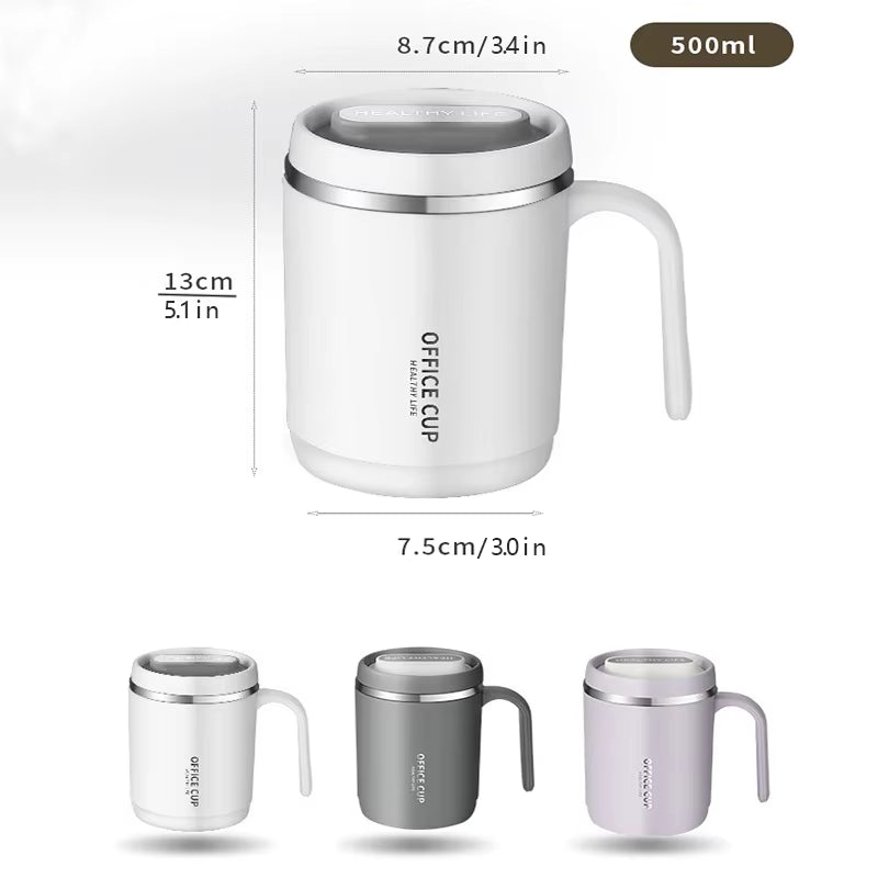 500Ml Coffee Cup Portable Office Large Capacity Covered Milk Coffee Cup Gift with Plastic Lid and Handle for Hot Cold Drinks