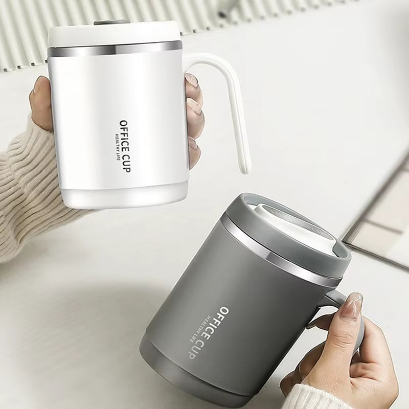 500Ml Coffee Cup Portable Office Large Capacity Covered Milk Coffee Cup Gift with Plastic Lid and Handle for Hot Cold Drinks