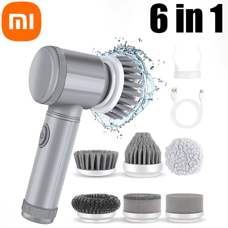 Xiaomi Electric Scrubber Spin Cleaning Brush Power Scrubber with 6Replaceable Brush Heads Electric Cleaning Brush Bathroom