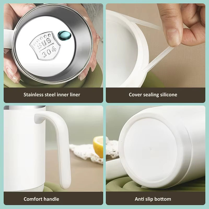 500Ml Coffee Cup Portable Office Large Capacity Covered Milk Coffee Cup Gift with Plastic Lid and Handle for Hot Cold Drinks