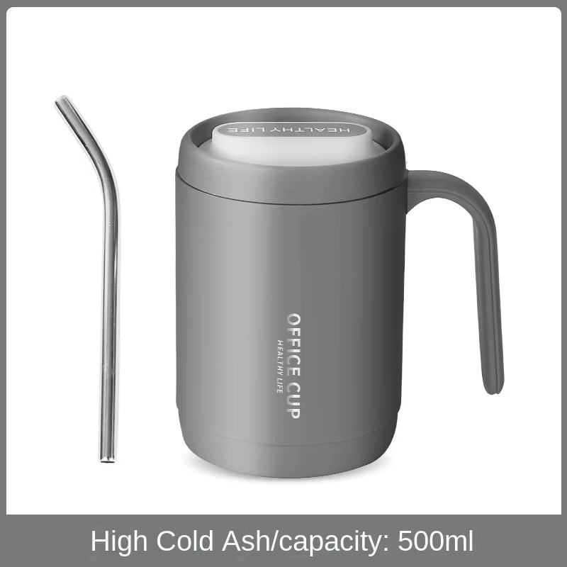500Ml Coffee Cup Portable Office Large Capacity Covered Milk Coffee Cup Gift with Plastic Lid and Handle for Hot Cold Drinks
