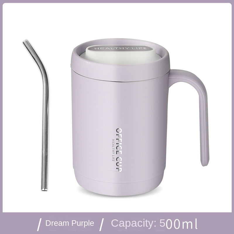 500Ml Coffee Cup Portable Office Large Capacity Covered Milk Coffee Cup Gift with Plastic Lid and Handle for Hot Cold Drinks