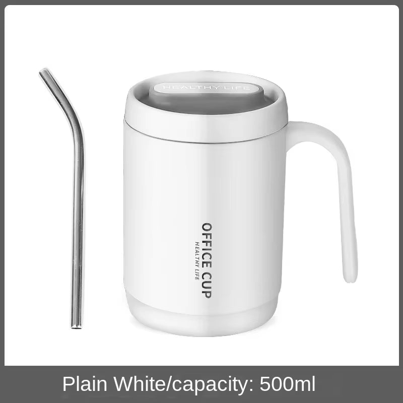 500Ml Coffee Cup Portable Office Large Capacity Covered Milk Coffee Cup Gift with Plastic Lid and Handle for Hot Cold Drinks